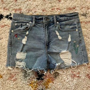 Gap distressed, embroidered jean shorts